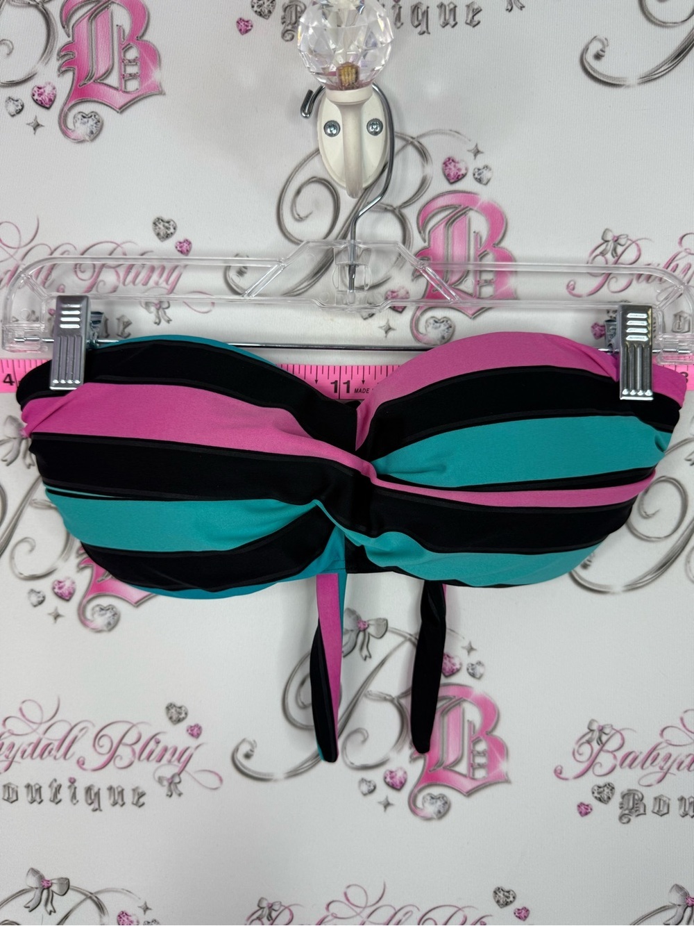 La Vie En Rose aqua bikini top candy stripes Pink and Teal Striped Bandeau Top